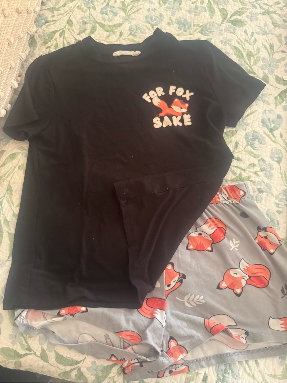 Kids Black Fox Graphic Tee and Gray Fox Shorts Set